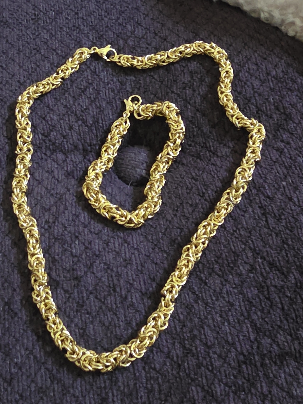 Gold-Tone Women’s Byzantine Chain Necklace & Bracelet Set